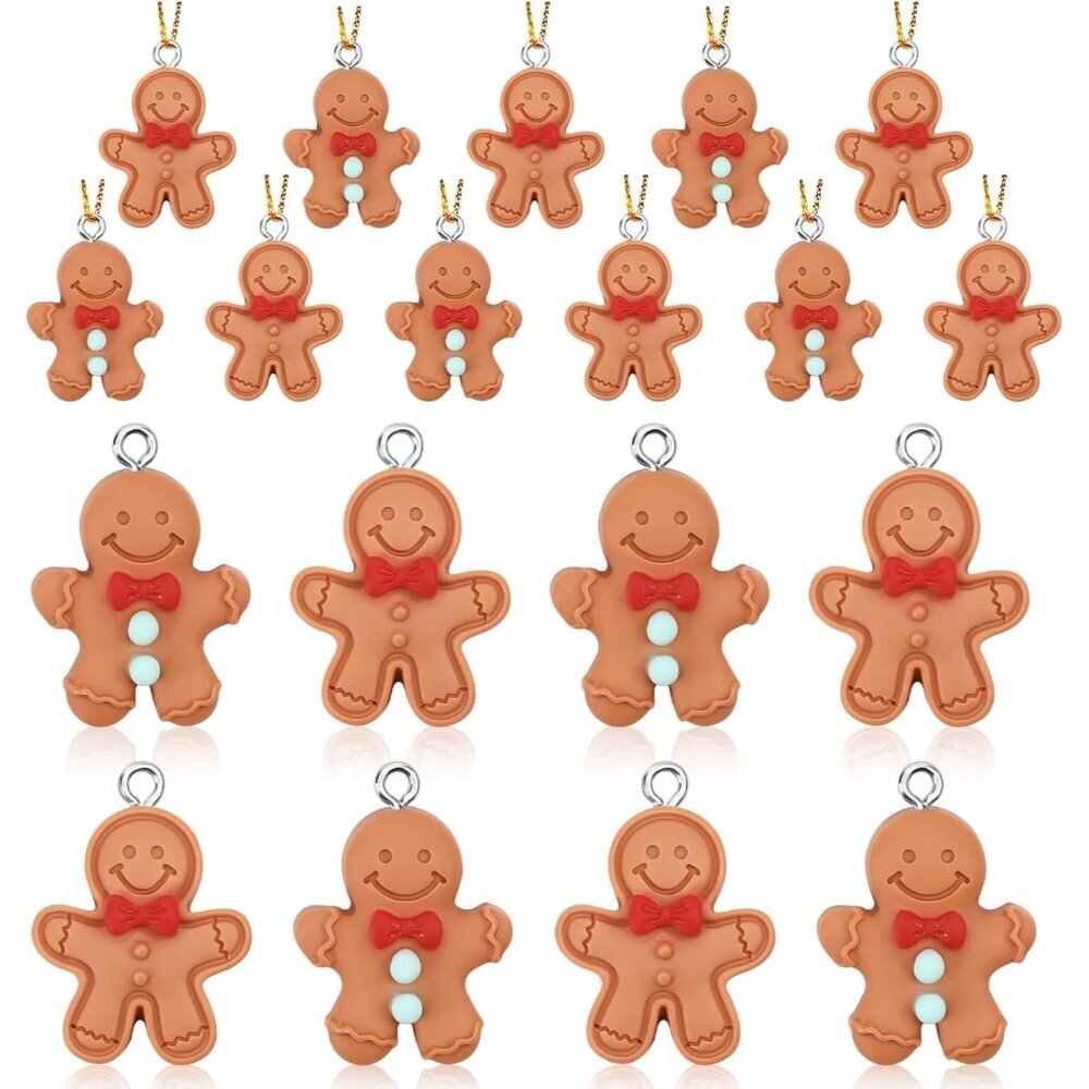 48 Pieces Mini Christmas Resin Ornaments Gingerbread Man Pendant Charms for Jewe